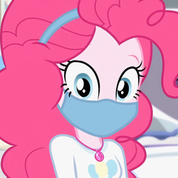 Size: 2160x2160 | Tagged: safe, artist:brokenadam, edit, edited screencap, screencap, pinkie pie, do it for the ponygram!, equestria girls, g4, my little pony equestria girls: better together, clothes, coronavirus, covid-19, face mask, female, high res, long sleeves, mask, solo
