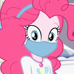 Size: 2160x2160 | Tagged: safe, edit, edited screencap, editor:brokenadam, screencap, pinkie pie, do it for the ponygram!, equestria girls, g4, my little pony equestria girls: better together, clothes, coronavirus, covid-19, face mask, female, high res, long sleeves, mask, solo