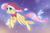 Size: 959x624 | Tagged: safe, artist:cruxisma, angel bunny, fluttershy, pegasus, pony, rabbit, g4, animal, christmas, clothes, colored pupils, duo, envelope, female, flying, hat, holiday, mail, male, mare, old art, santa hat, scarf, smiling, snow, snowfall