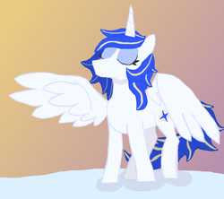 Size: 1800x1600 | Tagged: safe, artist:silverfishv9, oc, oc only, oc:azure star (silverfishv9), alicorn, alicorn oc, blue eyes, blue mane, female, gradient background, highlights, horn, mare, solo, wings