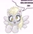 Size: 2419x2498 | Tagged: safe, artist:tuskonline, derpy hooves, pony, unicorn, g4, blonde, blonde hair, blonde mane, gray body, horn, simple background, solo, text, white background, yellow eyes