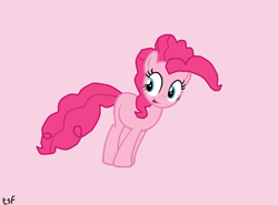 Size: 988x732 | Tagged: safe, artist:esfeet, pinkie pie, earth pony, g4, female, pink background, simple background, solo