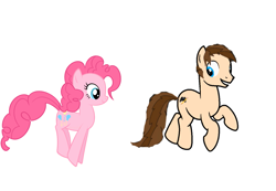 Size: 1471x1016 | Tagged: safe, artist:fanofpinkiepie2024, pinkie pie, oc, oc:braden, earth pony, g4, duo, duo male and female, female, jumping, male, simple background, white background