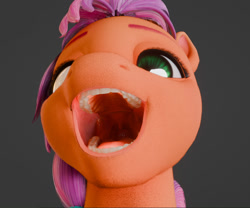 Size: 1040x865 | Tagged: safe, artist:zapor, sunny starscout, earth pony, pony, g5, 3d, 3d model, blender, blender eevee, fluffy, maw, mawshot, model, open mouth, oral invitation, render, sunny starpred, teeth, throat, uvula