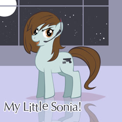 Size: 900x900 | Tagged: safe, artist:kevinsano, oc, oc only, oc:sonia, earth pony, pony, 2010, artifact, earpiece, female, headset, mare, moon, open mouth, reflection, solo, stars, window