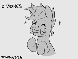 Size: 1024x768 | Tagged: safe, artist:dimbulb, oc, oc only, oc:blue chewings, earth pony, pony, chew toy, monochrome, ponytober, ponytober 2023, solo