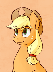 Size: 520x700 | Tagged: safe, artist:bunnyshrubby, applejack, earth pony, pony, equestria at war mod, g4, applejack's hat, bust, cowboy hat, freckles, hairband, hat, portrait, solo