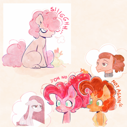Size: 2048x2048 | Tagged: safe, artist:sockiepuppetry, boneless, boneless 2, cheese sandwich, pinkie pie, earth pony, pony, alternate hairstyle, blushing, depressed, father and child, father and son, female, male, mare, mother, offspring, older, older li'l cheese, older pinkie pie, parent:cheese sandwich, parent:pinkie pie, parents:cheesepie, pinkamena diane pie, ship:cheesepie, shipping, stallion, straight, trio, unshorn fetlocks