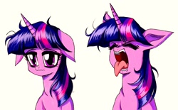 Size: 2362x1465 | Tagged: source needed, safe, artist:rafastary, twilight sparkle, pony, unicorn, g4, big ears, eyes closed, floppy ears, horn, open mouth, sleepy, solo, tongue out, volumetric mouth, yawn