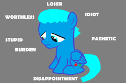 Size: 3344x2200 | Tagged: safe, artist:memeartboi, pegasus, pony, angst, burden, colt, cover art, deep state, depressed, depression, disappointment, foal, gumball watterson, hopeless, hurt/comfort, idiot, loser, male, miserable, negative thoughts, neglect, pathetic, ponified, poster, sad, sad pony, sniffing, stupid, the amazing world of gumball, upset, wings, worthless