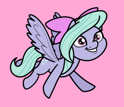 Size: 2048x1773 | Tagged: safe, artist:ewoudcponies, flitter, pegasus, pony, g4, bow, female, flying, hair bow, pink background, simple background, smiling, solo