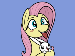 Size: 2048x1532 | Tagged: safe, artist:ewoudcponies, angel bunny, fluttershy, pegasus, pony, rabbit, g4, animal, blushing, duo, female, simple background, tongue out