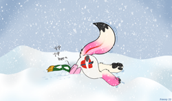 Size: 2507x1470 | Tagged: safe, artist:foxxy-arts, oc, oc only, oc:foxxy hooves, arctic fox, fox, hippogriff, clothes, female, foxified, hippogriff oc, mid-transformation, paw pads, paws, scarf, snow, snow storm, solo, species swap, transformation