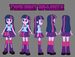 Size: 1280x974 | Tagged: safe, artist:qbert2kcat, twilight sparkle, human, equestria girls, g4, clothes, female, gray background, shirt, shoes, simple background, skirt, solo