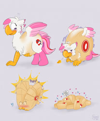 Size: 1061x1280 | Tagged: safe, artist:foxxy-arts, oc, oc only, oc:foxxy hooves, hippogriff, blushing, cheese, cheese wheel, exclamation point, female, food, food transformation, heart, hippogriff oc, inanimate tf, open mouth, sign, solo, splitting, transformation, transformation sequence