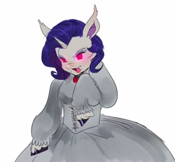 Size: 2704x2500 | Tagged: safe, artist:xxk1ttyl1tterxx, rarity, bat pony, semi-anthro, g4, arm hooves, clothes, dress, female, mare, red eyes, solo, unshorn fetlocks, victorian