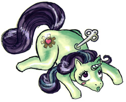 Size: 618x499 | Tagged: safe, artist:saevitia, oc, oc only, pony, robot, robot pony, unicorn, horn, lying down, prone, simple background, solo, white background, wind up key