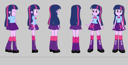 Size: 3983x2039 | Tagged: safe, artist:qbert2kcat, twilight sparkle, human, equestria girls, g4, clothes, female, gray background, shirt, shoes, simple background, skirt, socks, solo