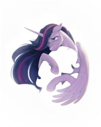 Size: 819x1024 | Tagged: safe, artist:altruistartist, rarity, twilight sparkle, alicorn, pony, unicorn, fanfic:in the latent space, g4, crying, duo, fanfic, fanfic art, fanfic cover, female, holding a pony, horn, hug, immortality blues, implied death, lesbian, older, older twilight, older twilight sparkle (alicorn), princess twilight 2.0, ship:rarilight, shipping, sternocleidomastoid, twilight sparkle (alicorn), winghug, wings