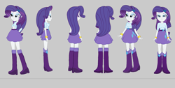 Size: 3983x2003 | Tagged: safe, artist:qbert2kcat, rarity, human, equestria girls, g4, belt, boots, clothes, female, gray background, high heel boots, shirt, shoes, simple background, skirt, solo