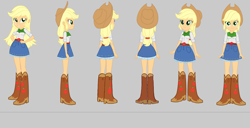 Size: 3983x2045 | Tagged: safe, artist:qbert2kcat, applejack, human, equestria girls, g4, applejack's hat, belt, boots, clothes, cowboy boots, cowboy hat, cowgirl, female, gray background, hat, high heel boots, shirt, shoes, simple background, skirt, solo, stetson
