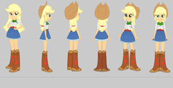 Size: 3983x2045 | Tagged: safe, artist:qbert2kcat, applejack, human, equestria girls, g4, applejack's hat, belt, boots, clothes, cowboy boots, cowboy hat, female, gray background, hat, high heel boots, shirt, shoes, simple background, skirt, solo