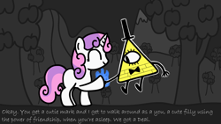 Size: 1280x720 | Tagged: safe, artist:snowflakepone, sweetie belle, g4, bill cipher, blue fire, cute, female, filly, fire, foal, gravity falls, gray, hoofshake, text