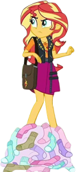 Size: 1123x2520 | Tagged: safe, edit, edited screencap, editor:homersimpson1983, screencap, sunset shimmer, human, equestria girls, g4, my little pony equestria girls: choose your own ending, sock it to me, background removed, bag, clothes, female, not a vector, socks, solo