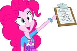 Size: 3758x2520 | Tagged: safe, edit, edited screencap, editor:mrtoonlover83, screencap, pinkie pie, human, equestria girls, g4, my little pony equestria girls, background removed, clipboard, clothes, female, handwriting, not a vector, simple background, solo, transparent background