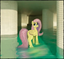 Size: 2886x2686 | Tagged: safe, artist:phutashi, fluttershy, pegasus, pony, indoors, looking back, poolrooms, solo