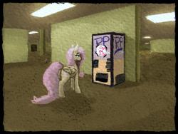 Size: 1000x750 | Tagged: safe, artist:phutashi, fluttershy, pegasus, pony, implied pipp petals, solo, the backrooms, vending machine