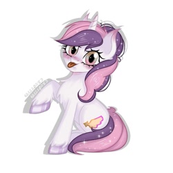 Size: 1280x1280 | Tagged: safe, artist:6hellboy9, oc, oc only, oc:sweetieck dreams, pony, unicorn, g4, chest fluff, cute, female, horn, mare, simple background, solo, tongue out, unicorn horn, unicorn oc, unshorn fetlocks, white background