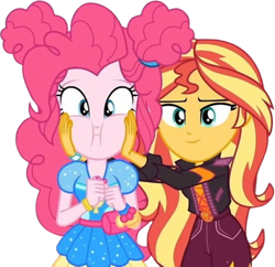 Size: 2602x2520 | Tagged: safe, edit, edited screencap, editor:homersimpson1983, screencap, pinkie pie, sunset shimmer, equestria girls, g4, background removed, duo, duo female, female, not a vector, puffy cheeks, squishy cheeks