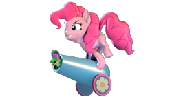 Size: 3840x2160 | Tagged: safe, gummy, pinkie pie, earth pony, pony, 3d, 3d model, 4k, element of laughter, high res, party cannon, simple background, source filmmaker, transparent background