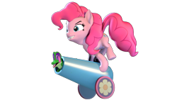 Size: 3840x2160 | Tagged: safe, gummy, pinkie pie, alligator, earth pony, pony, g4, 3d, 3d model, 4k, element of laughter, high res, party cannon, simple background, source filmmaker, transparent background