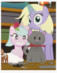 Size: 1055x1345 | Tagged: safe, artist:equestriaexploration, oc, oc:cotton rose, pony, unicorn, female, filly, foal, horn, plushie