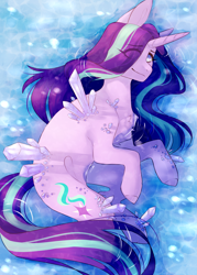 Size: 1700x2380 | Tagged: safe, artist:riressa, starlight glimmer, pony, unicorn, g4, crying, crystal, cutie mark, female, horn, looking at you, mare, smiling, solo, water