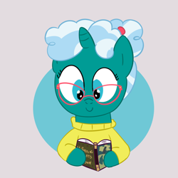 Size: 700x700 | Tagged: safe, artist:wanda, bellflower blurb, pony, unicorn, book, female, horn, mare, reading, solo