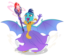 Size: 3600x3120 | Tagged: safe, artist:sapphiregamgee, princess ember, dragon, g4, armpits, bloodstone scepter, clothes, dragon lord ember, dragon wings, dragoness, dress, eyebrows, female, gown, high res, magic, open mouth, open smile, princess, simple background, smiling, solo, spread wings, transparent background, wings