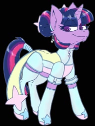 Size: 1520x2000 | Tagged: safe, artist:crowbar19, twilight sparkle, pony, unicorn, g4, black background, clothes, dress, female, hair bun, mare, maydendressup, simple background, smiling, solo, tail, tail wrap, unicorn twilight