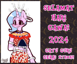 Size: 1499x1245 | Tagged: safe, artist:chiefywiffy, oc, oc only, oc:chiefy, unicorn, anthro, anthro oc, clothes, dress, ear piercing, female, horn, jewelry, malay, piercing, regalia, solo