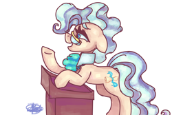 Size: 3600x2400 | Tagged: safe, artist:mannybcadavera, mayor mare, earth pony, pony, g4, bipedal, bipedal leaning, female, floppy ears, glasses, high res, leaning, mare, podium, profile, simple background, solo, white background