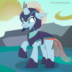 Size: 3000x3000 | Tagged: safe, alternate version, artist:alejandrogmj, ocellus, changedling, changeling, g4, armor, changeling armor, changeling hive, changeling officer, concave belly, older, older ocellus, raised hoof, solo