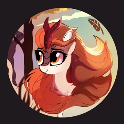 Size: 1000x1000 | Tagged: safe, artist:aureai, autumn blaze, kirin, g4, bust, chest fluff, female, leonine tail, mare, portrait, solo, tail