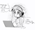 Size: 742x634 | Tagged: safe, artist:aureai-sketches, oc, oc only, oc:aureai, pegasus, pony, black and white, chest fluff, computer, dialogue, female, grayscale, headset, laptop computer, mare, monochrome, sketch, speech bubble