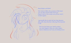 Size: 2274x1389 | Tagged: safe, artist:aureai-sketches, oc, oc only, oc:aureai, pegasus, pony, chest fluff, colored sketch, ear fluff, female, gray background, mare, simple background, sketch, solo, text, tutorial