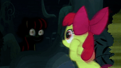 Size: 1920x1080 | Tagged: safe, artist:epicheavytf2, artist:kloudmutt, artist:pyrogaming, artist:thealmightydrakos, edit, edited screencap, screencap, apple bloom, earth pony, pony, luna game, bloom & gloom, g4, animated, apple bloom's bow, bow, creepybloom, creepypasta, digital art, everfree forest, female, filly, foal, forest, friday night funkin', hair bow, laughing, looking at each other, looking at someone, looking at you, looking back, nature, self paradox, self ponidox, shadow, silly billy, smiling, smiling at you, song, song cover, sound, tree, video, webm