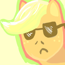 Size: 377x377 | Tagged: safe, artist:rockingquix, applejack, earth pony, pony, g4, bust, female, frown, looking at you, mare, portrait, simple background, solo, sunglasses