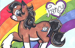 Size: 600x388 | Tagged: safe, artist:alaria, oc, oc only, clydesdale, earth pony, earth pony oc, female, mare, rainbow, solo