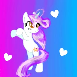 Size: 1000x1000 | Tagged: safe, oc, oc only, oc:sweetieck dreams, pony, unicorn, belly, bipedal, female, foal, gradient background, horn, mare, solo, unicorn horn, unicorn oc